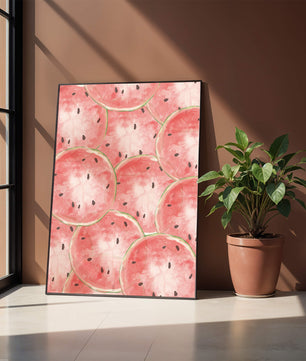 Watercolor watermelon slice pattern full of vibrant summer vibes