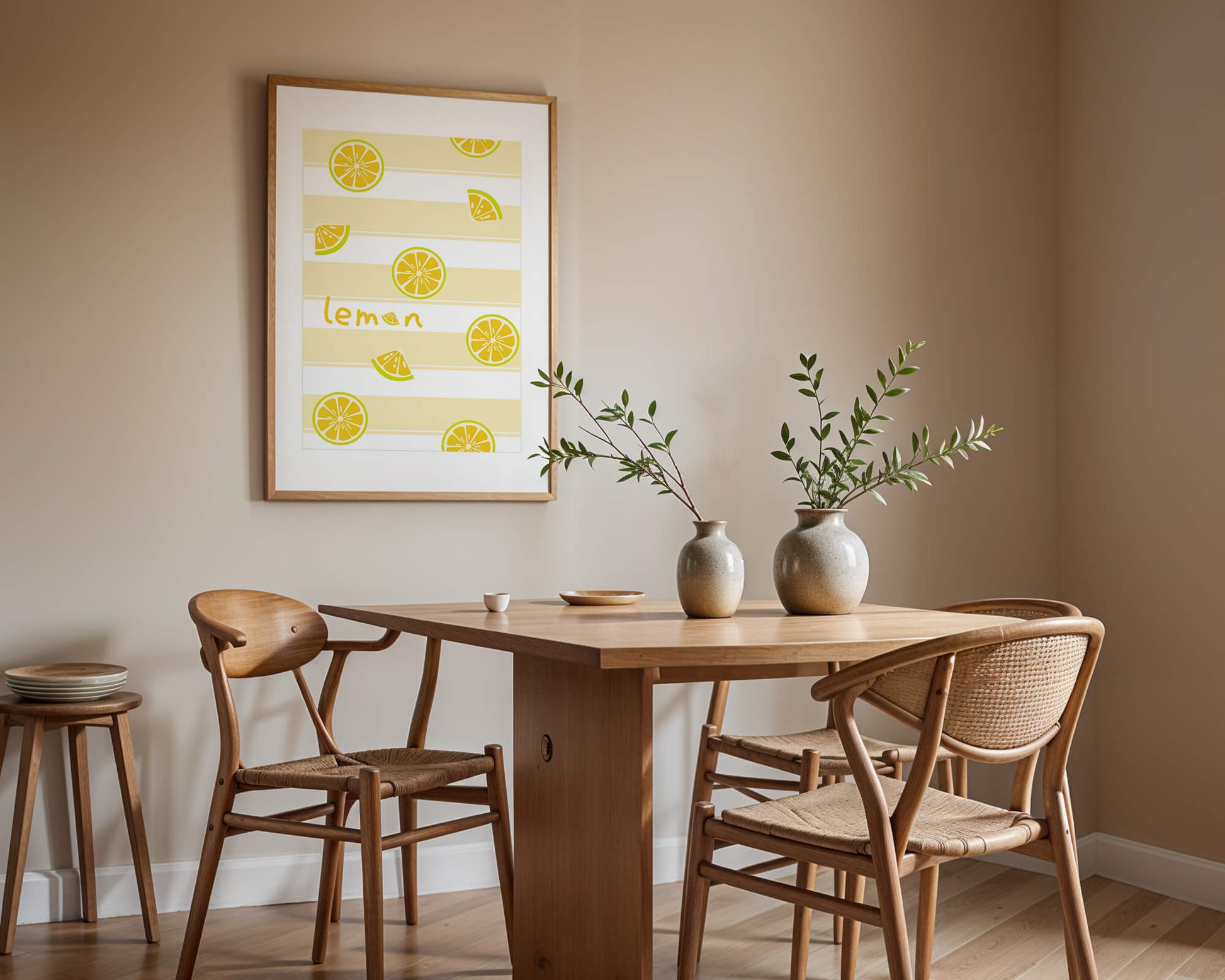 Yellow lemon slices pattern with bold stripes