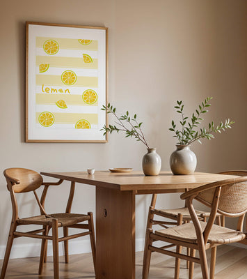 Yellow lemon slices pattern with bold stripes