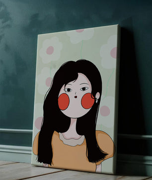 Charmante illustration d'une jeune femme avec un fond floral