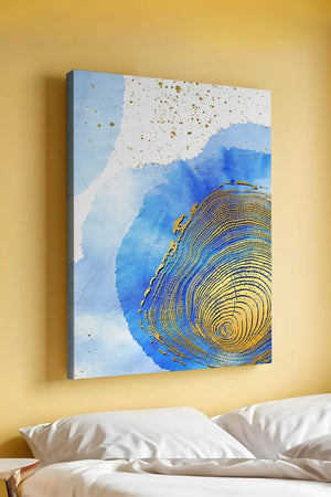 Abstract Watercolor Art with Gold Accents and Circular Pattern Design - Mi tienda