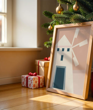 Minimalist geometric house illustration on pastel background
