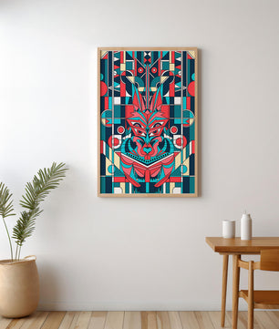 Arte abstracto geométrico de lobo con influencias tribales