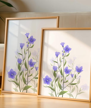 Elegant pastel blue flowers with green leaves on a white background