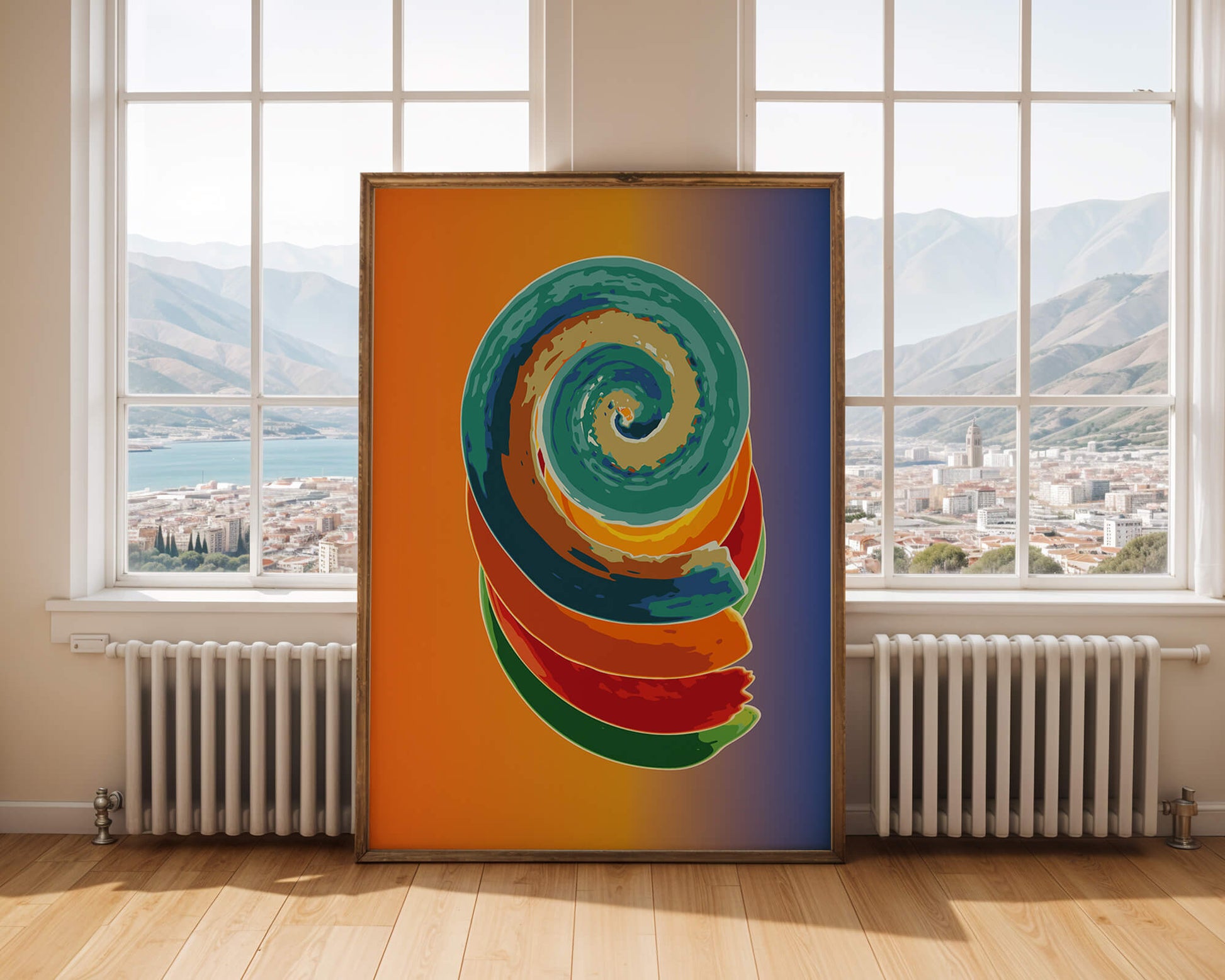 Bunte Spirale abstrakte Kunst mit lebendigem Farbverlauf Hintergrund