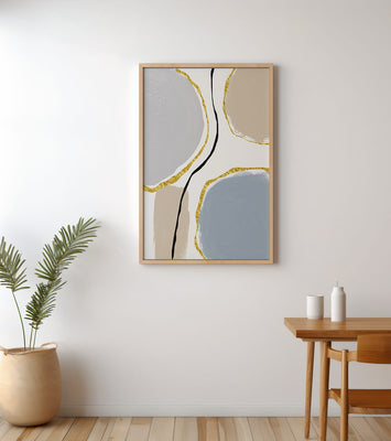 Abstract Painting with Gold Accents and Organic Shapes