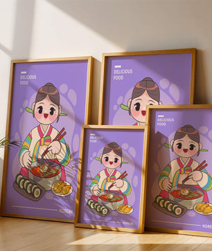 Charming illustration of Korean cuisine with a cheerful character