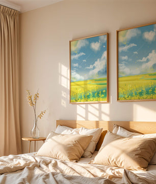 Sunny Meadow with Yellow Flowers and Blue Sky Scenic Art