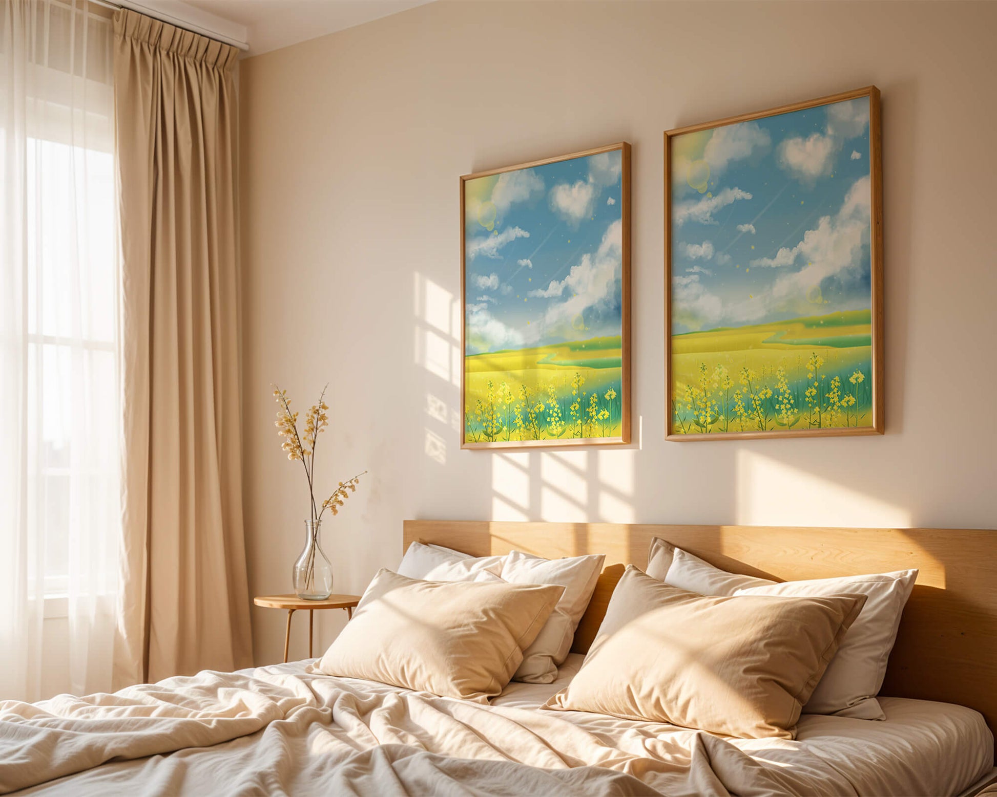Sunny Meadow with Yellow Flowers and Blue Sky Scenic Art