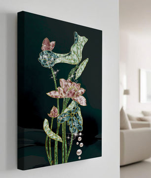 Floral Lotus Design with Gold Accents and Dew Drops