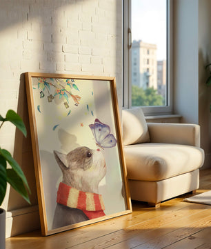 Cat Staring at Butterfly with Floral Elements - Mi tienda