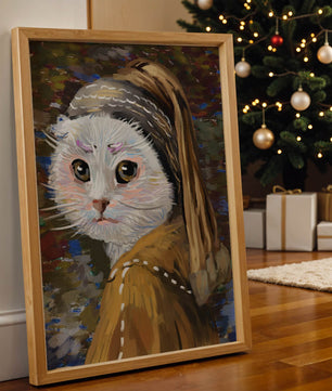 Retrato caprichoso de un gato en estilo clásico con pinceladas detalladas