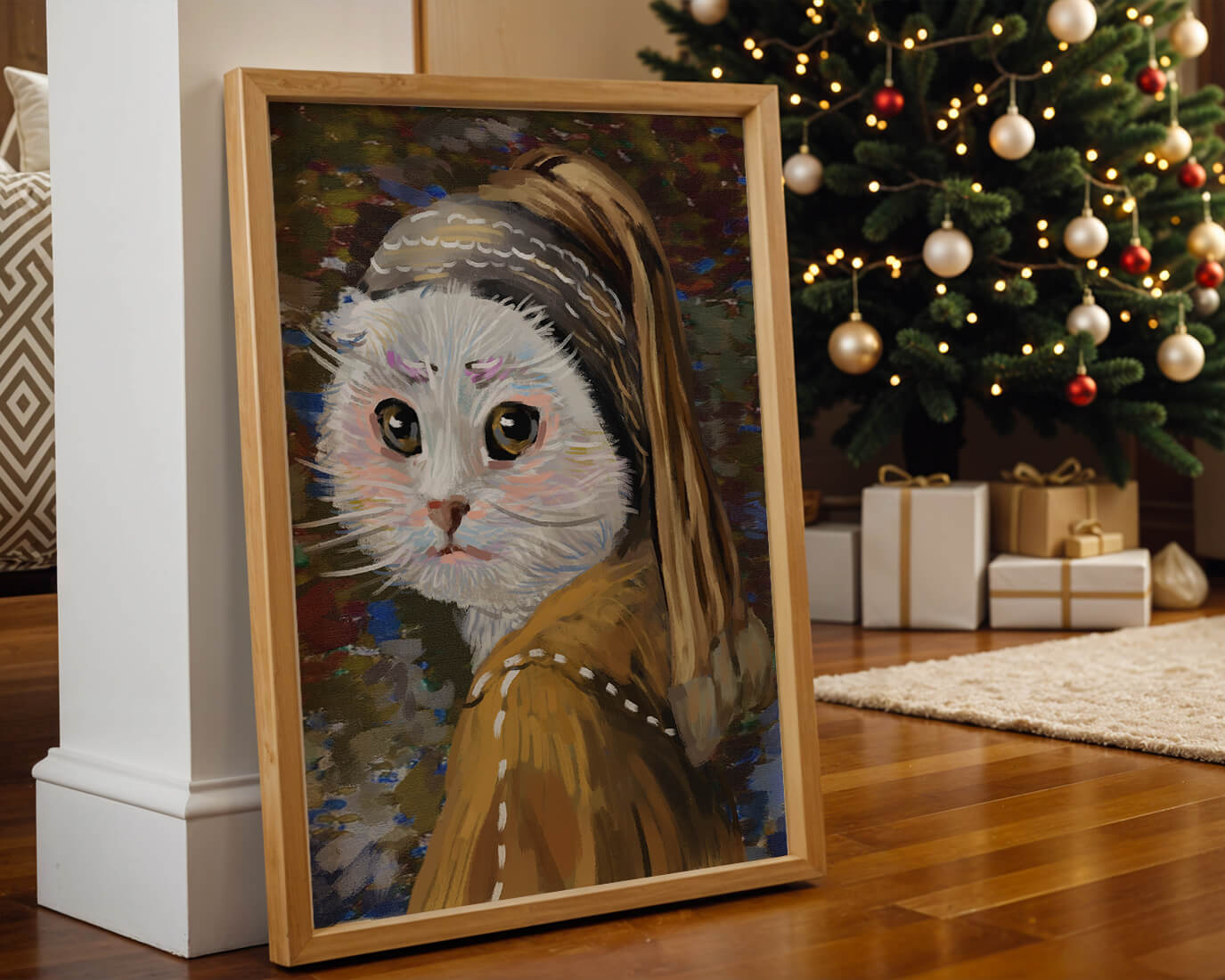 Retrato caprichoso de un gato en estilo clásico con pinceladas detalladas