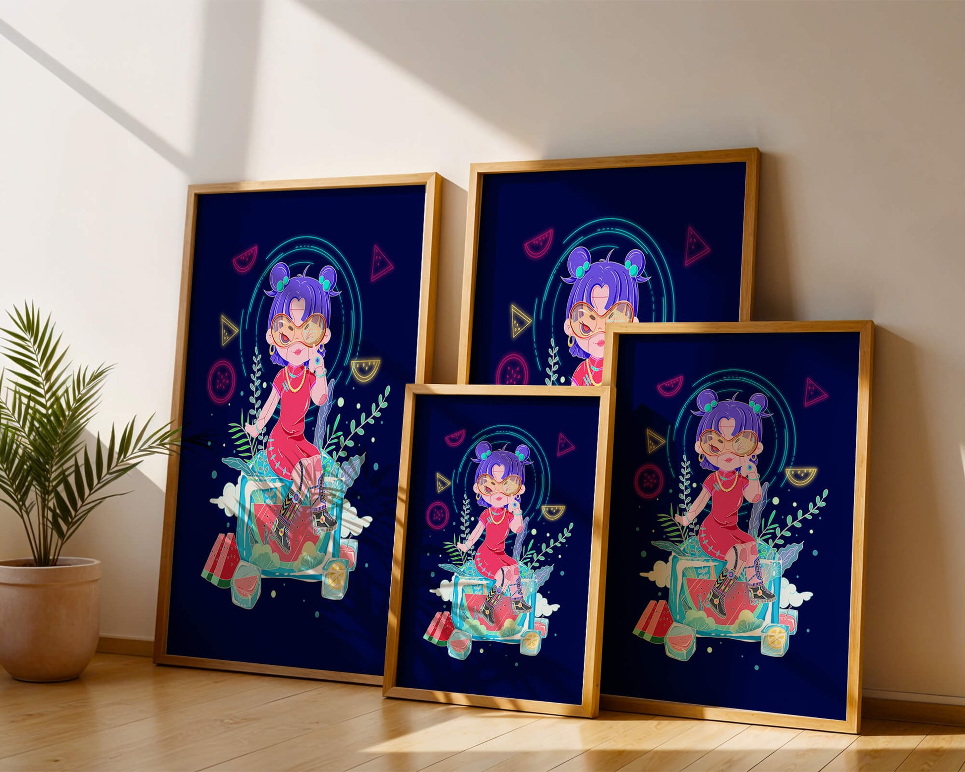 Personnage de dessin animé coloré avec des éléments futuristes