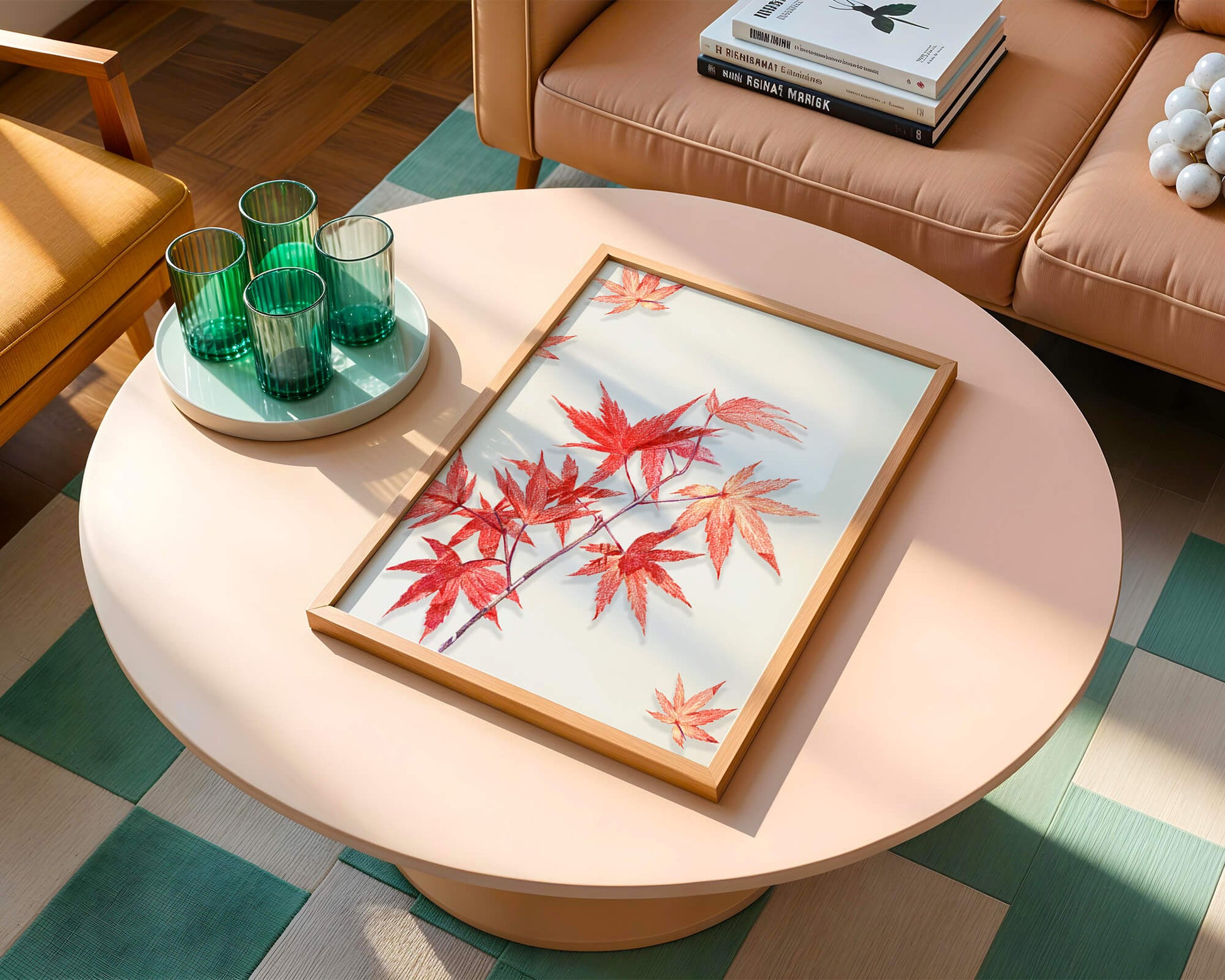 Delicate red maple leaves on white background