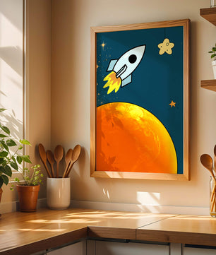 Cartoon Rocket in Space with Yellow Star - Mi tienda