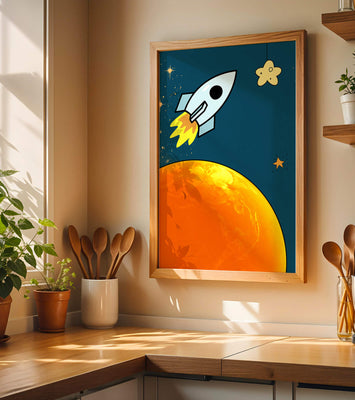 Cartoon Rocket in Space with Yellow Star