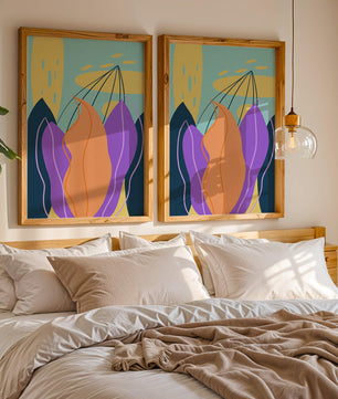 Abstract floral illustration with vibrant colors and geometric shapes