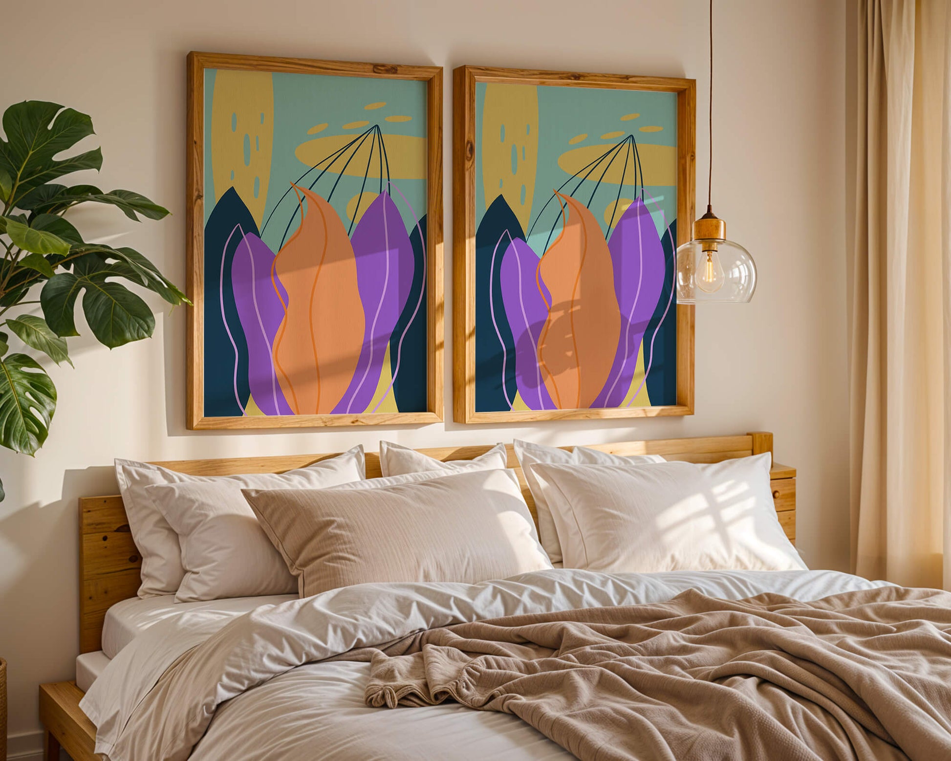 Abstract floral illustration with vibrant colors and geometric shapes