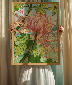 Belle illustration florale avec chrysanthème et feuilles vertes
