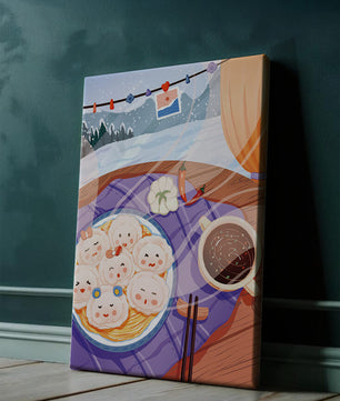Charming Dumpling Faces on a Cozy Winter Table with Mountain View - Mi tienda