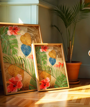 Vibrant tropical leaves and flowers watercolor design