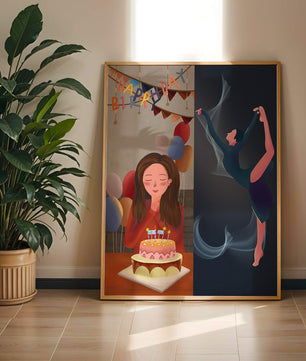 Geburtstagsfeier-Illustration mit Kuchen und Tanzfigur