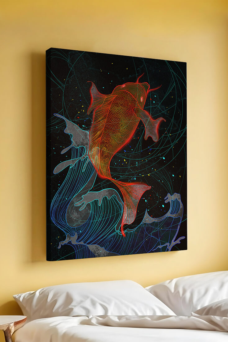 Koi Fish with Abstract Waves in Vibrant Colors