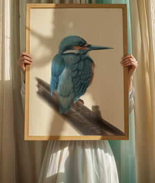 Illustration of a vibrant blue bird on a branch