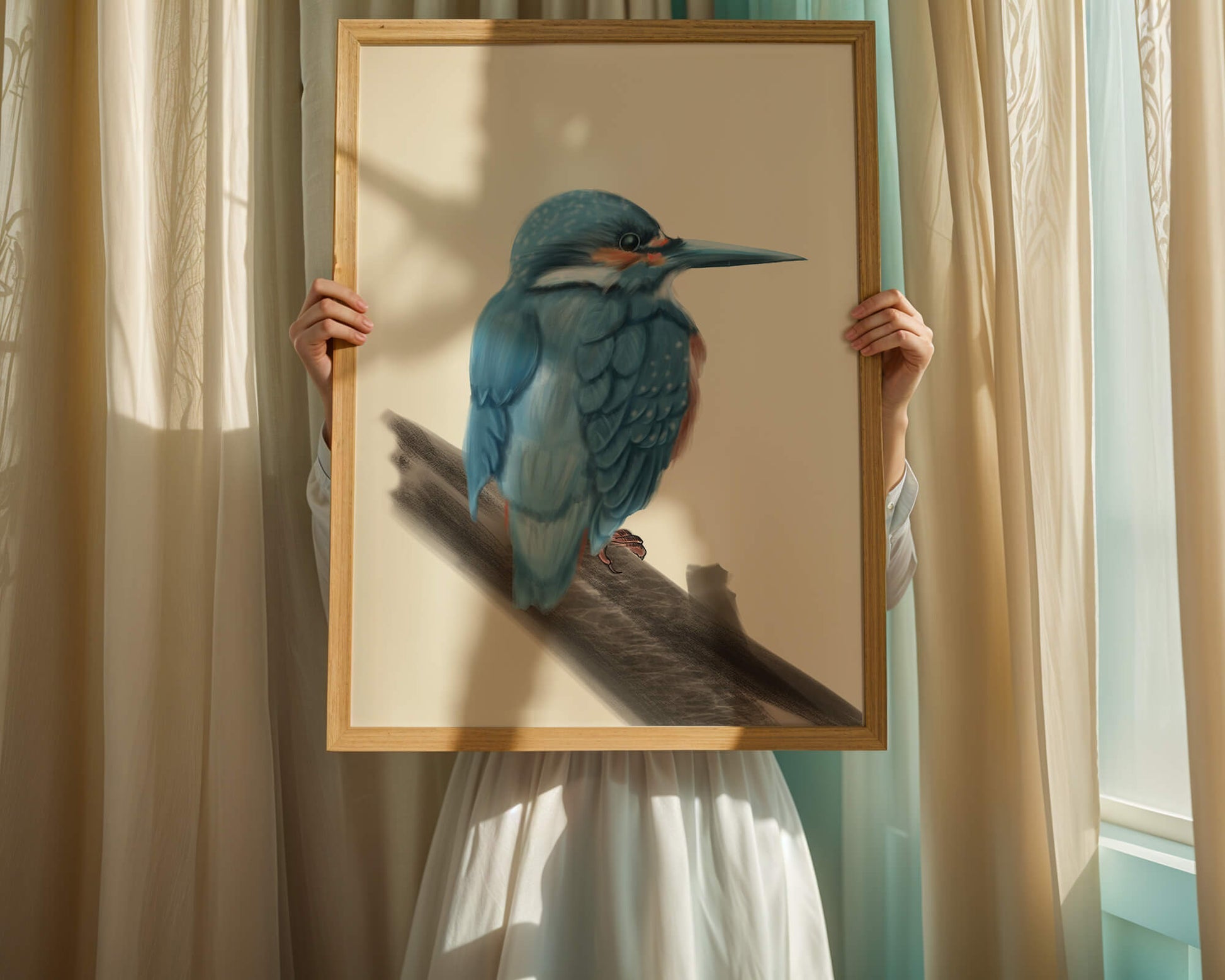 Illustration of a vibrant blue bird on a branch