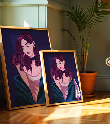 Stylish girl with purple hair and a blue jacket illustration