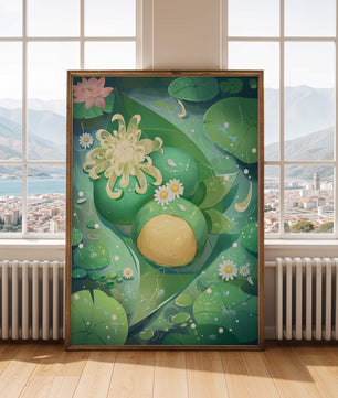 Scène aquatique luxuriante avec des fleurs de lotus et des feuilles vertes