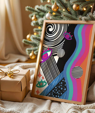 Colorful abstract art with geometric patterns and vibrant shapes