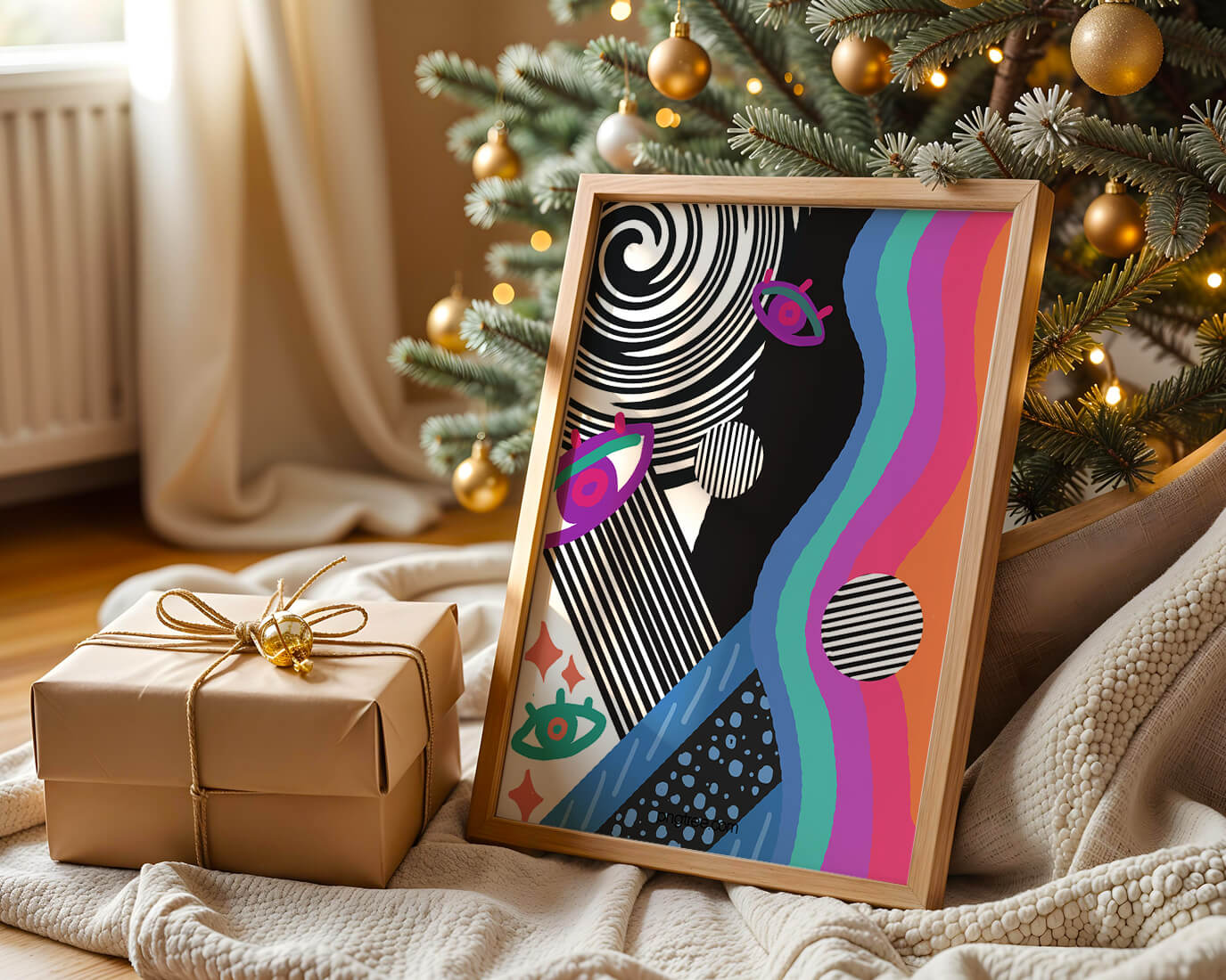 Colorful abstract art with geometric patterns and vibrant shapes