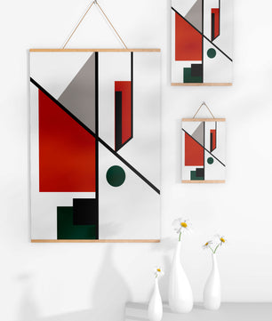 Geometric Abstract Art with Red and Green Accents