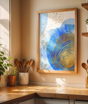 Abstract Watercolor Art with Gold Accents and Circular Pattern Design - Mi tienda