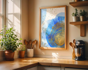 Abstract Watercolor Art with Gold Accents and Circular Pattern Design - Mi tienda