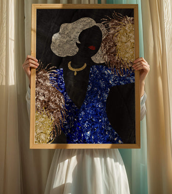 Abstract art with colorful foil textures and silhouette