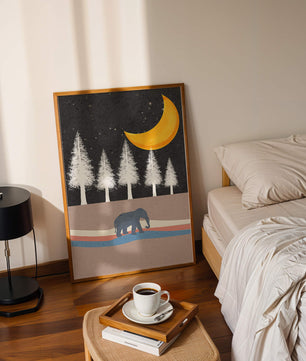 Serene Night Scene with Elephant Under Golden Moon in Forest - Mi tienda