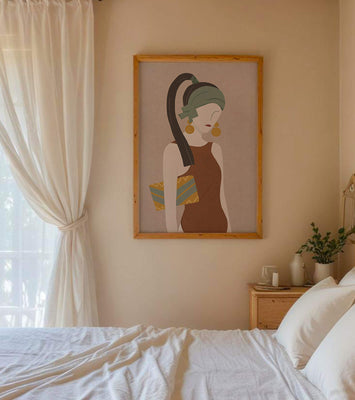 Stylized woman portrait with muted colors and geometric elements