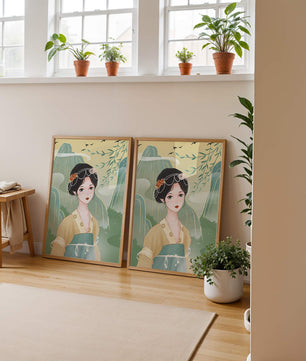 Traditional Asian Art Featuring Woman with Jewel Embellishments