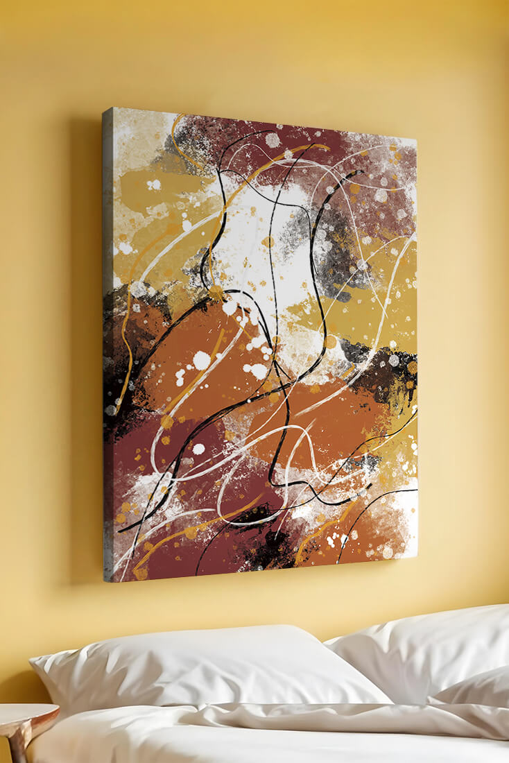 Pieza de arte abstracto colorida con trazos y salpicaduras audaces