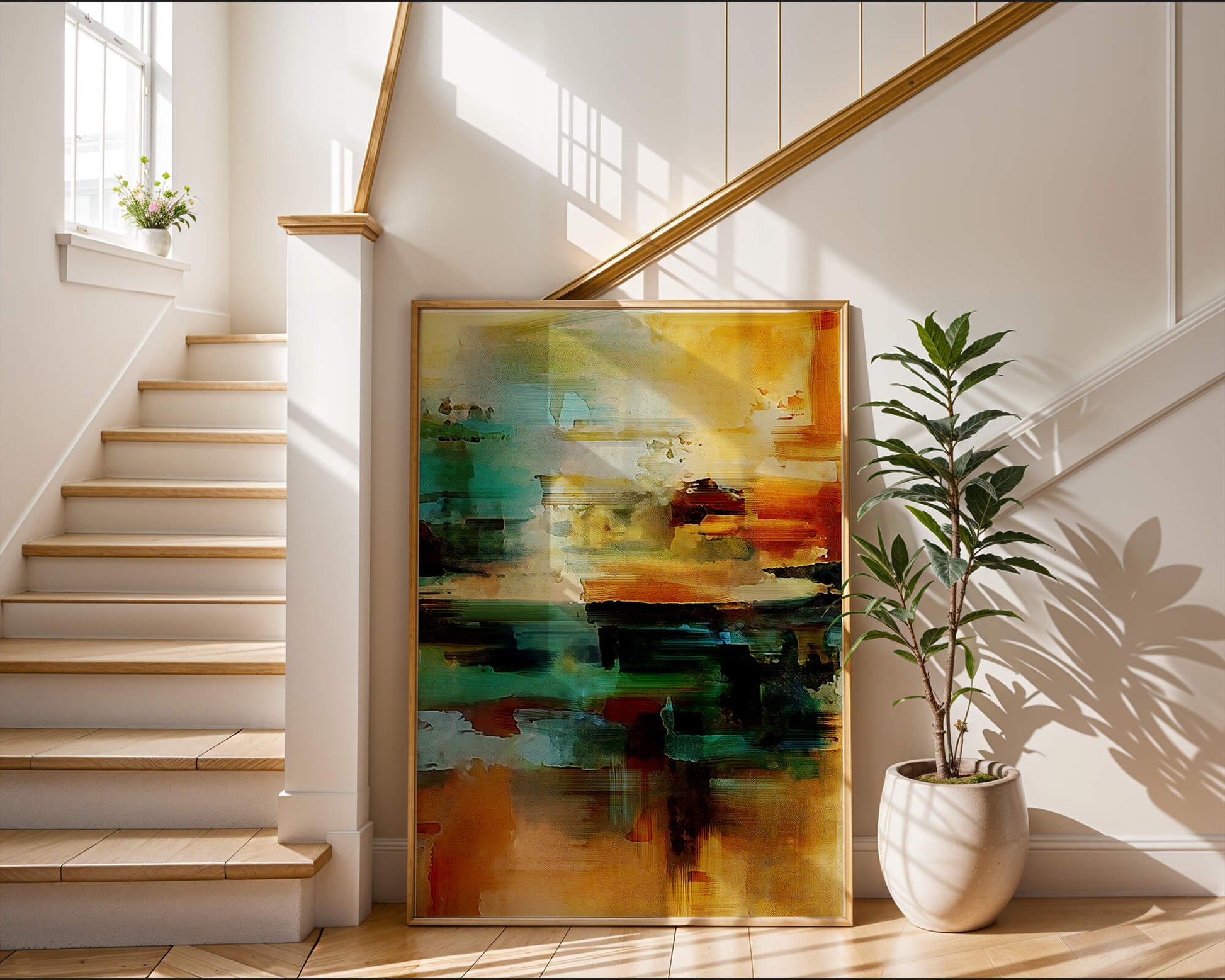 Abstract Landscape with Vivid Colors and Dynamic Brushstrokes