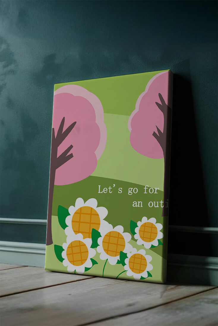 Charming spring landscape with pink trees and daisies
