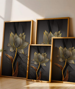 Golden Lotus Flower On Abstract Grey Background - Mi tienda