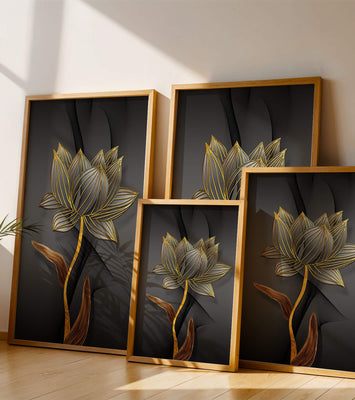 Golden Lotus Flower On Abstract Grey Background