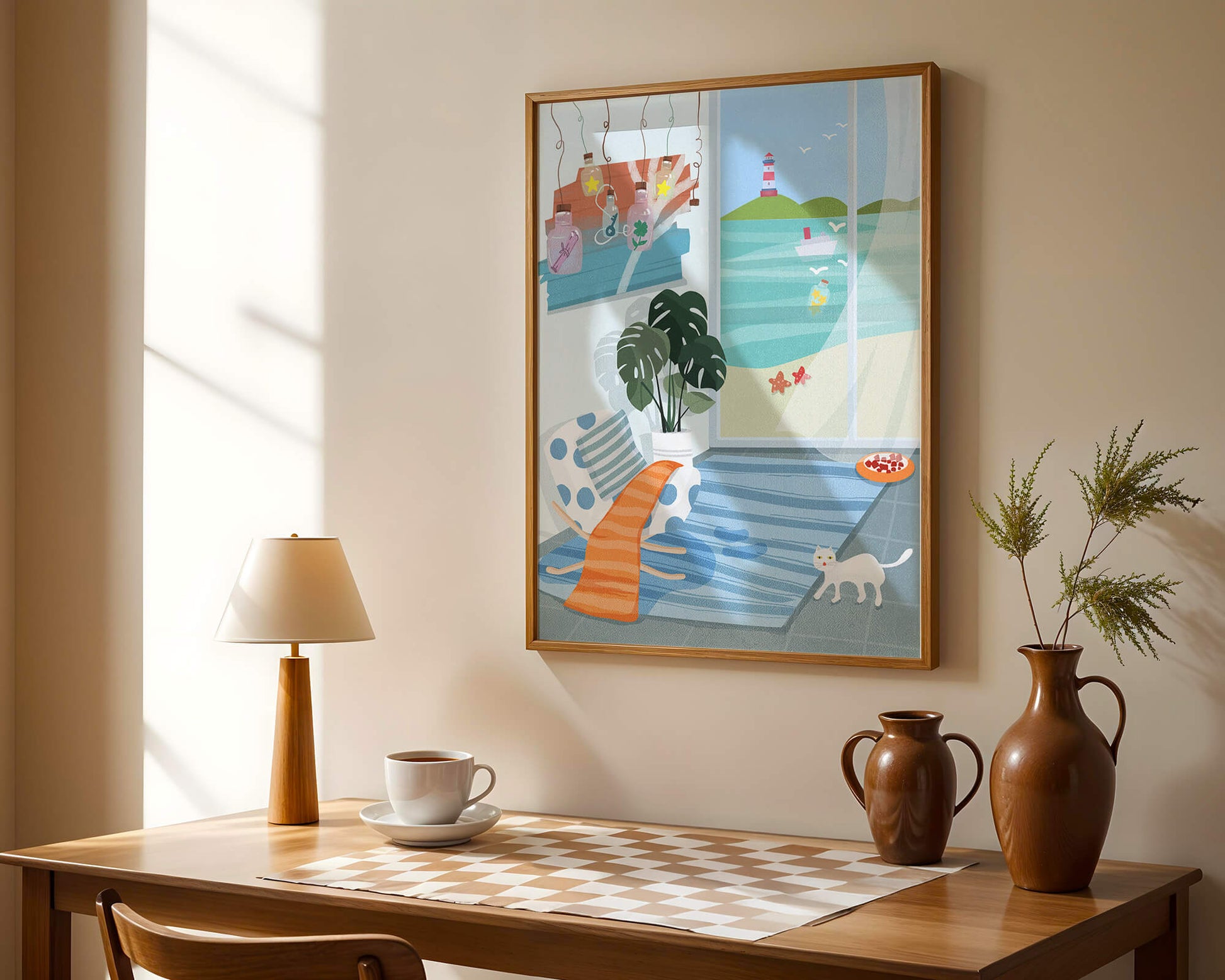 Cozy Room with Sea View and Lighthouse through the Window