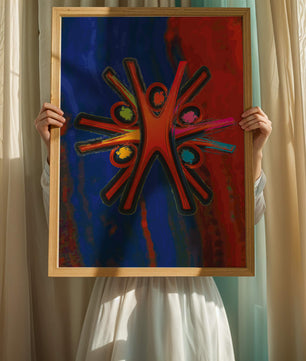 Abstract art with dynamic figures and vibrant colors