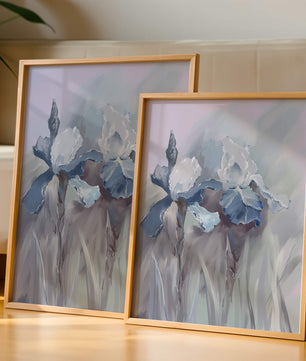Delicate blue and white floral painting with soft brush strokes