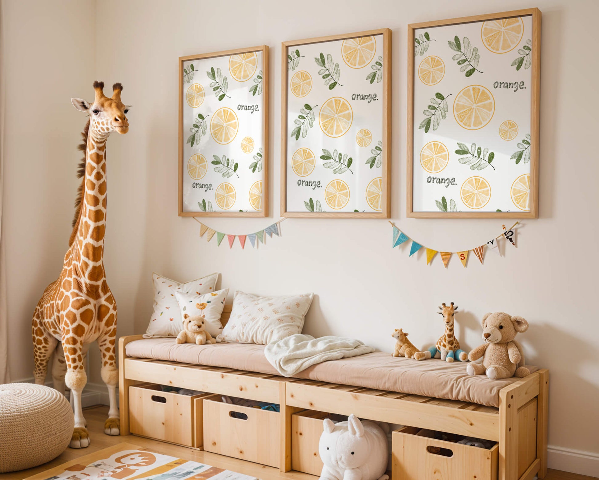 Motif avec des tranches d’orange et des feuilles vertes
